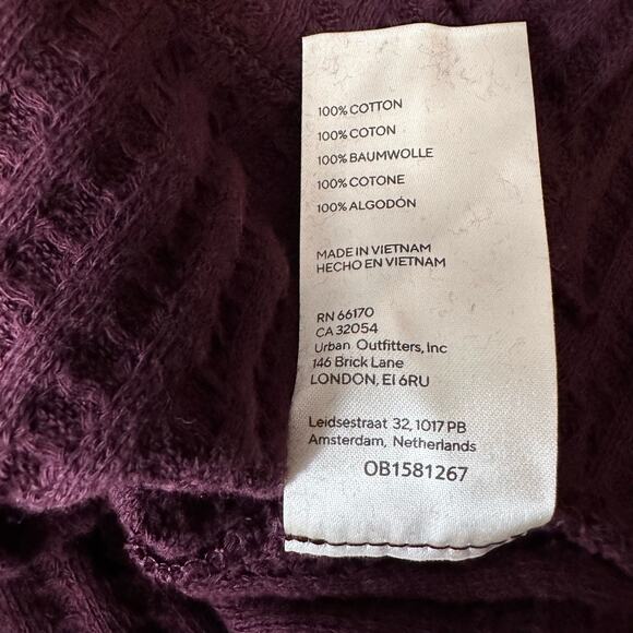 Free People Waffle Knit Rough Hem Open Back Sweater L Wine/Burgundy Cowl/Scoop - Picture 10 of 10